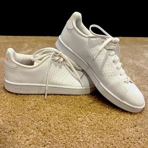 Adidas Advantage Sneakers - all white shoe with pink lettering